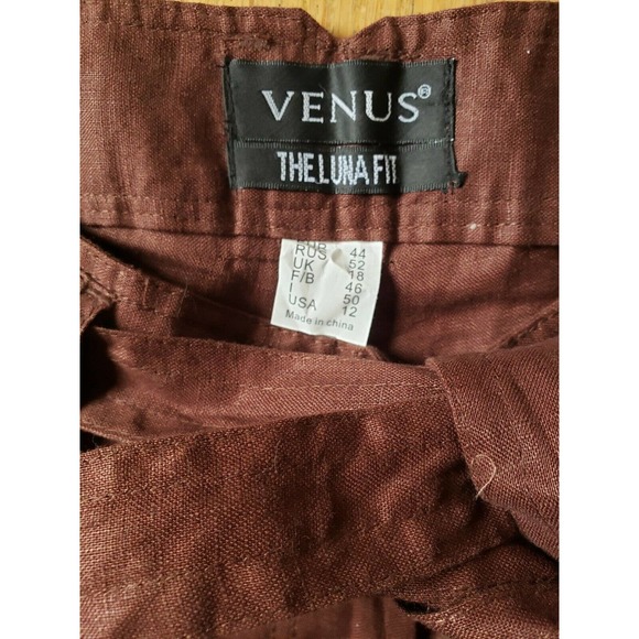 Venus The Luna Fit Linen Belted Shorts Brown Sz 12 - Picture 5 of 5